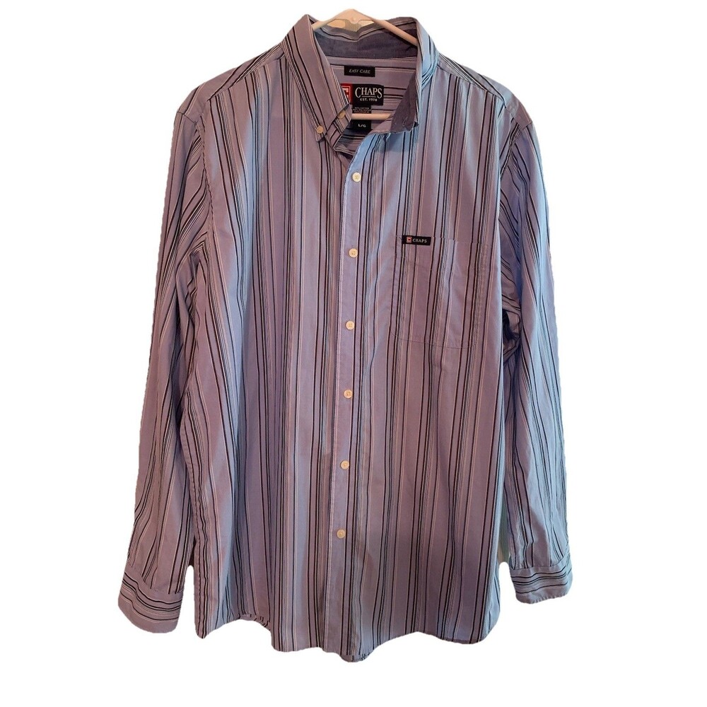 Chaps Mens Size Large L Striped Shirt Blue Multi Color Button Front Long Sleeve